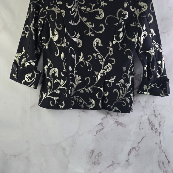 Joseph Ribkoff Jacket Womens Medium Black Silver Metallic Cuffed Shirt Blouse - Picture 7 of 10